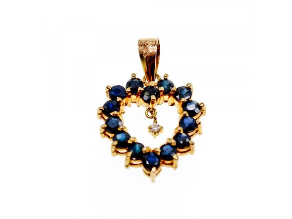 14K Yellow Gold Sapphires & Diamond Pendant